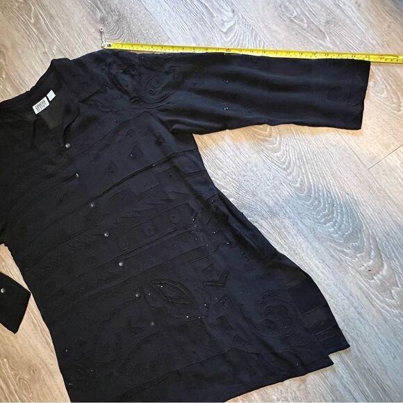 VTG Chico’s Black Beaded Oversized button Up Tunic Swim Cover Up Split Hem 3 XL - Picture 7 of 16